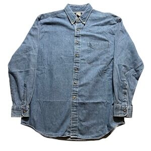 VTG Sutter & Grant Denim Shirt Mens L Blue Long Sleeve Cotton Button Down 90s